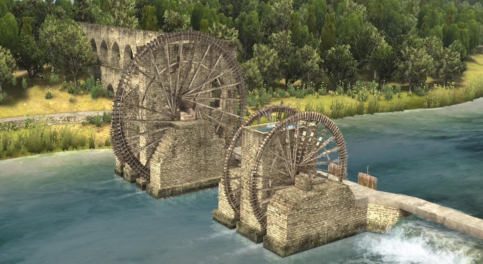 Syrian water wheels (City of Hama, 13th century)