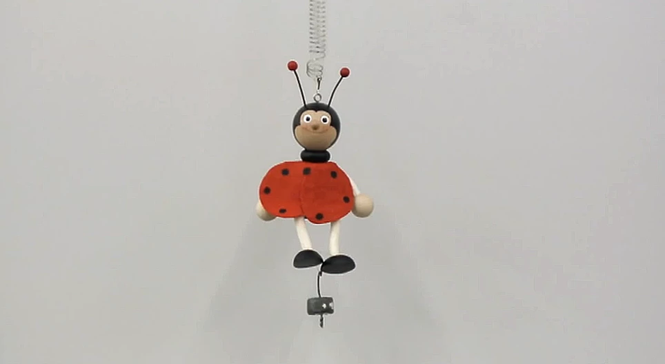 ばねに吊るしたおもちゃの振動の質量依存性