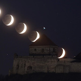 낙월을 찍는 다중 노출