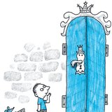 Kisfiú a trónterem aranykilincsű ajtajánál