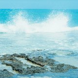 海岸线上被波浪打碎的岩石