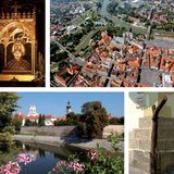 Szent László ereklyetartója a győri székesegyházban. Győr látképe madártávlatból. A Püspökvár és a székesegyház tornya a Káptalan-dombon. A vastuskó